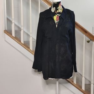 ZARA Sheer Navy button down blouse